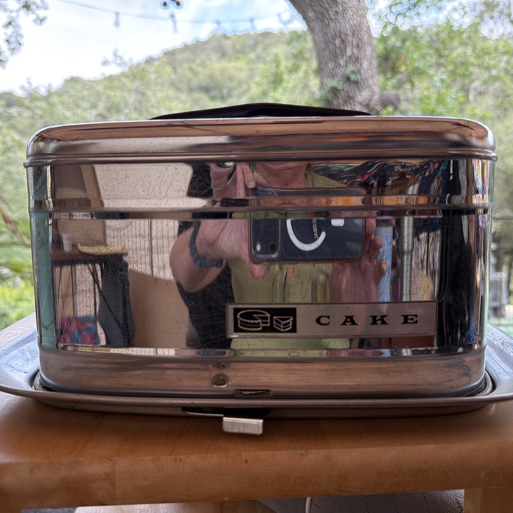 Vtg MCM Lincoln Beautyware Chrome Stainless Steel Cake Carrying Case Handle Rare